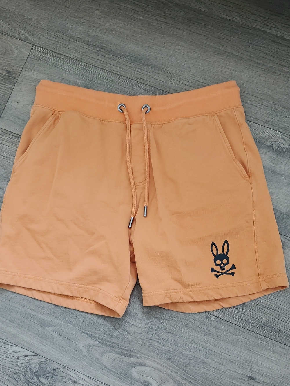 Psycho Bunny Mens Orange Bunny Skull Drawstring Shorts Size M